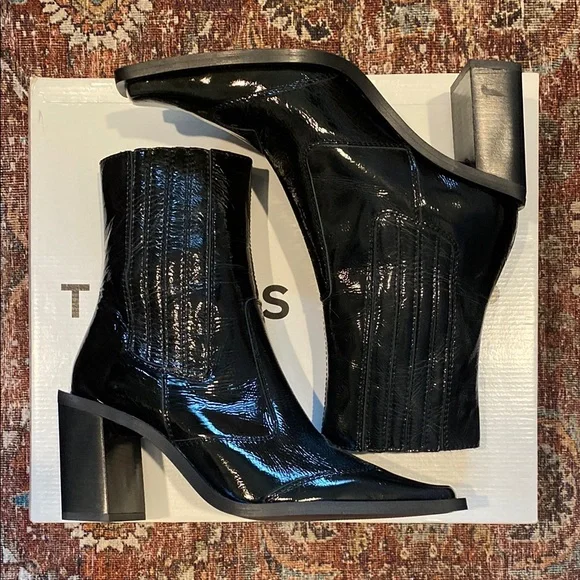 NWT Topshop Honduras Black Patent Shiny Leather Heeled Western